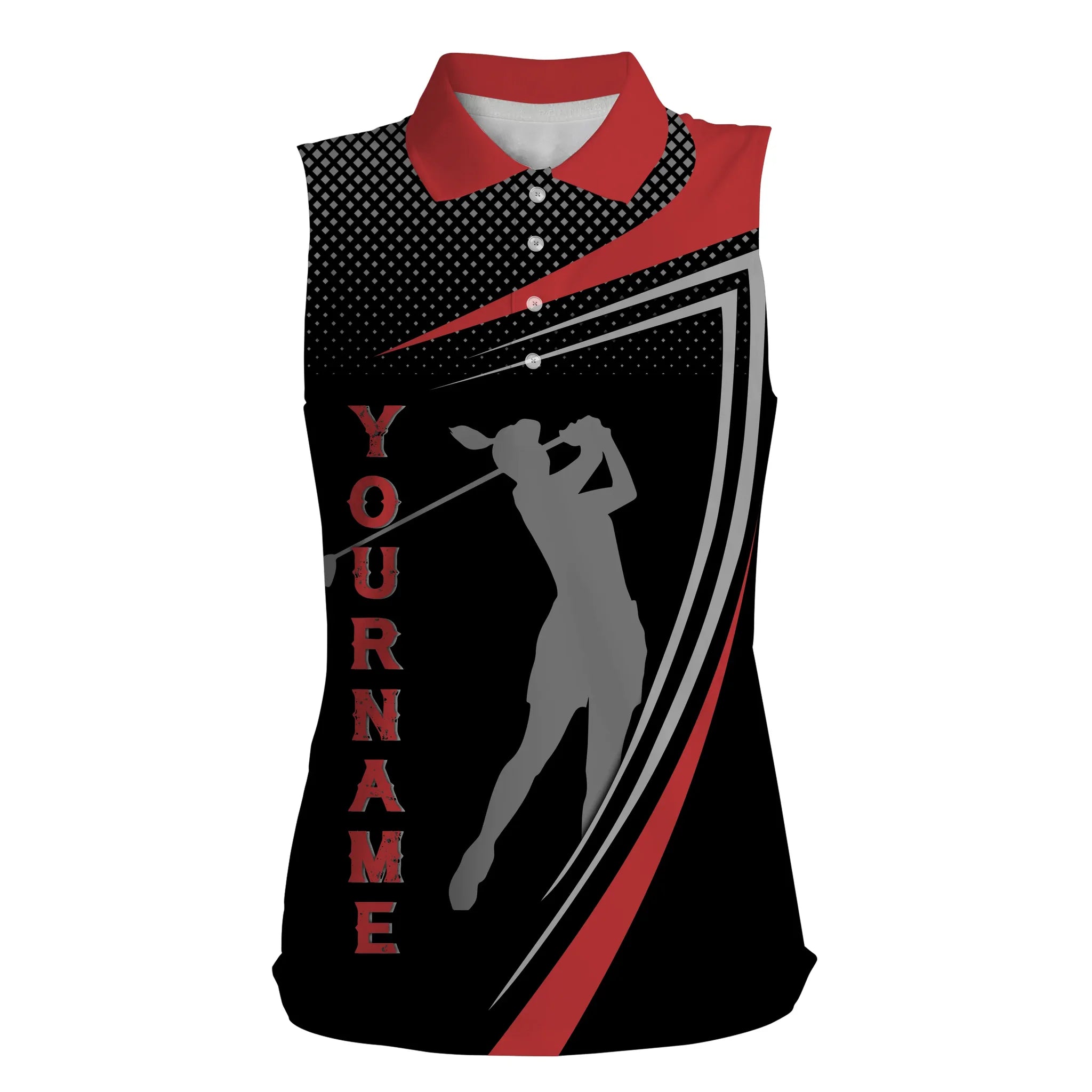 Personalized Red And Black Sports Golf Custom Sleeveless Polo Shirt, Best Golf Shirt For Women