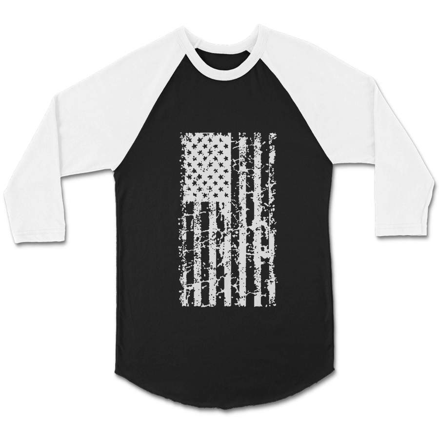 American Flag Vintage Patriotic Punk Anarchy Alternative Rock GTT Unisex 3/4 Sleeve Baseball Tee T-Shirt