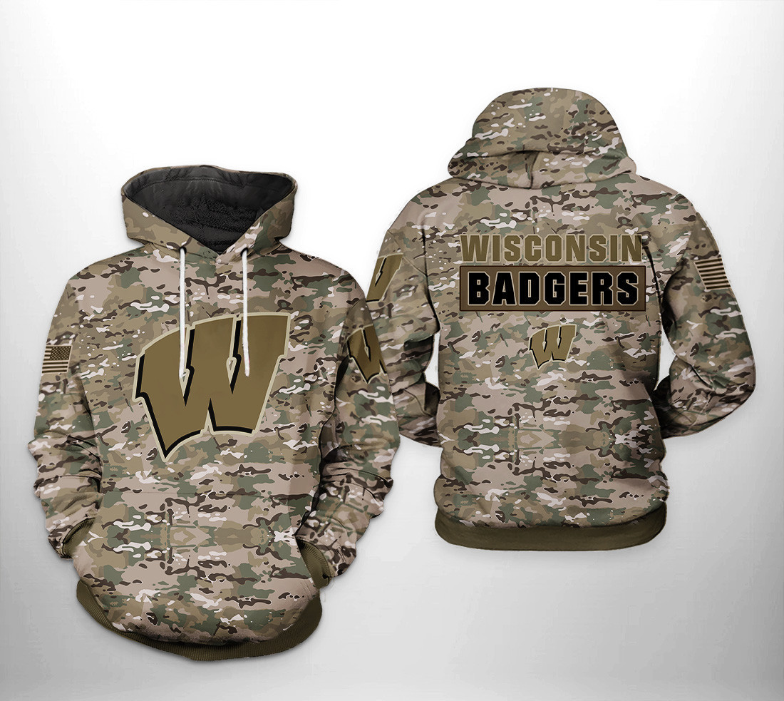 Wisconsin Badgers Ncaa Camo Veteran Hoodie & Zip Hoodie