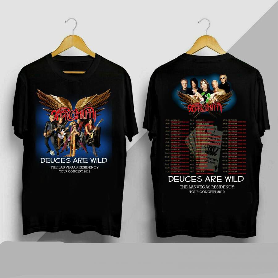 Aerosmith Deuces are Wild Tour dates 2019 Las Vegas T-Shirt size Men Black Shirt