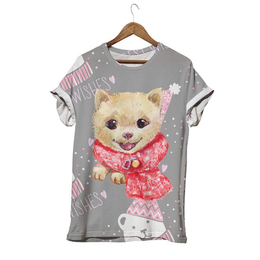 Pomeranian Puppy With Scarf Snow Christmas Dog T-shirt