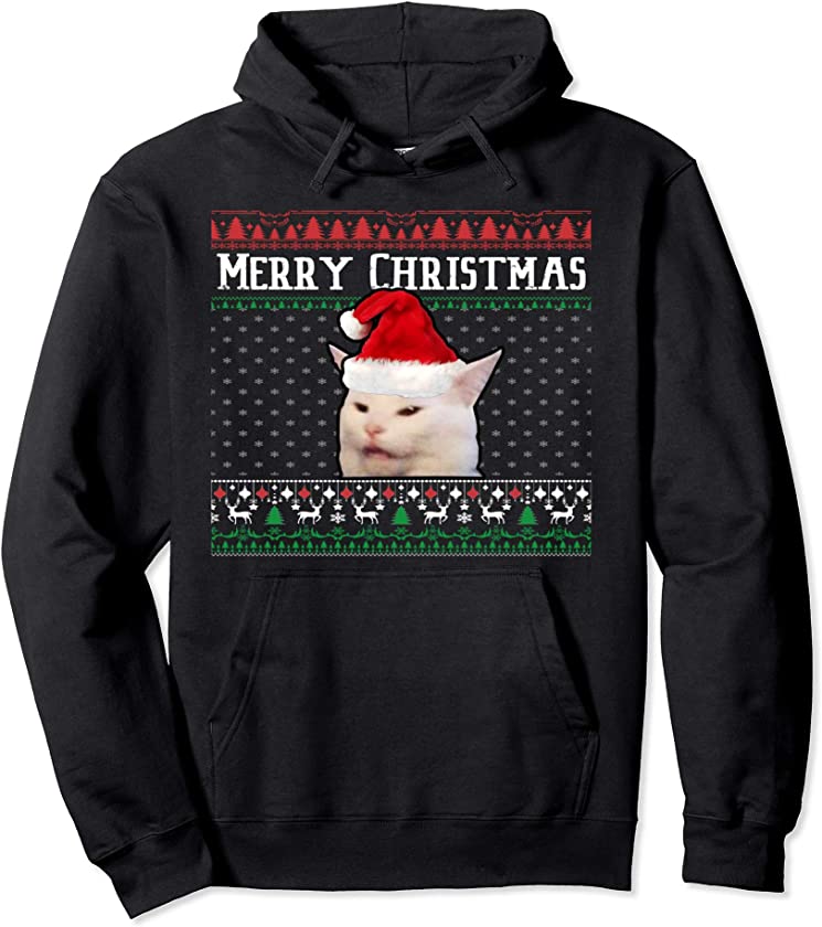 Woman Yelling at a Smudge Cat Ugly Christmas Sweater Meme Pullover Hoodie