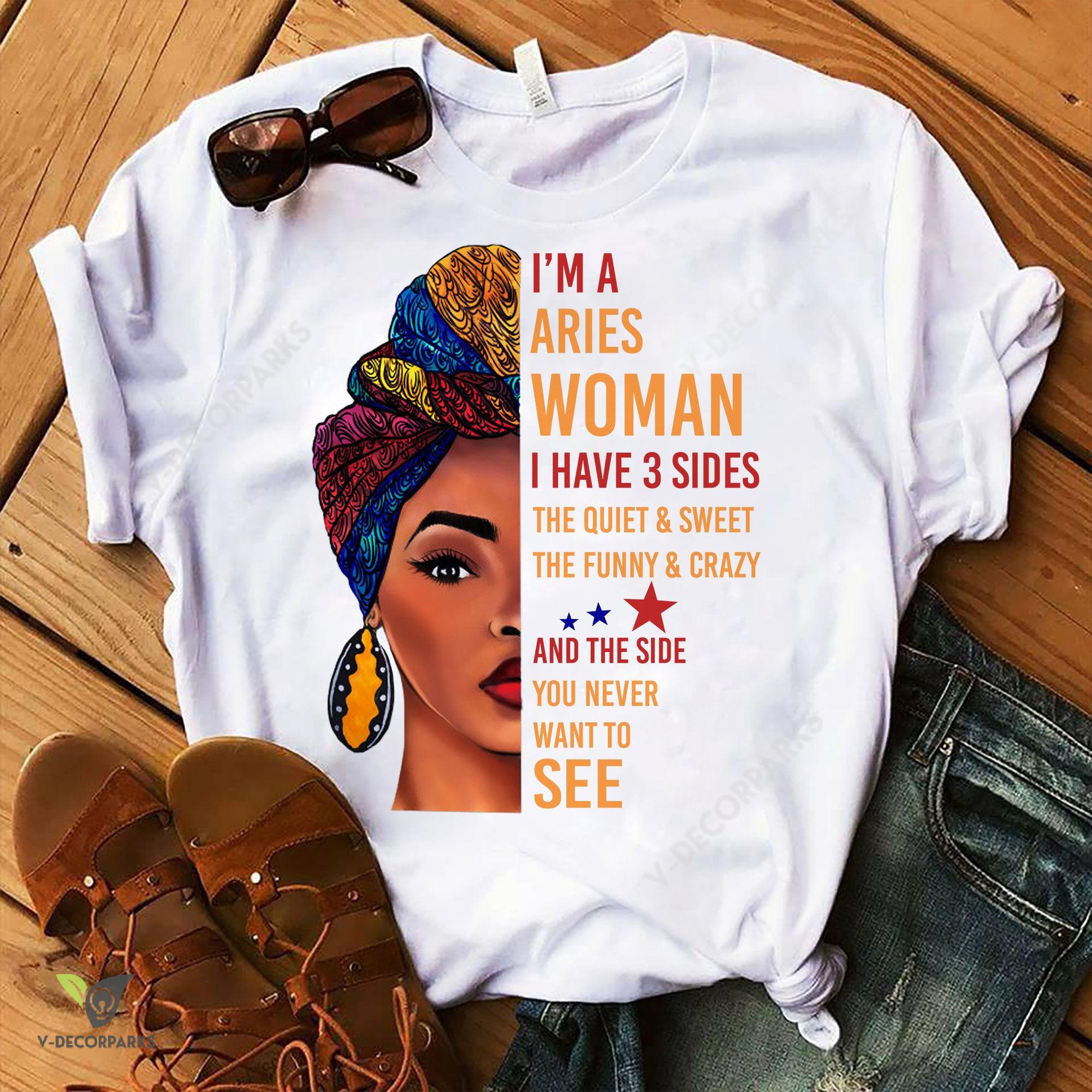 Funny Cool Aries Black Woman Three Sides Gift. Graphic Unisex T Shirt