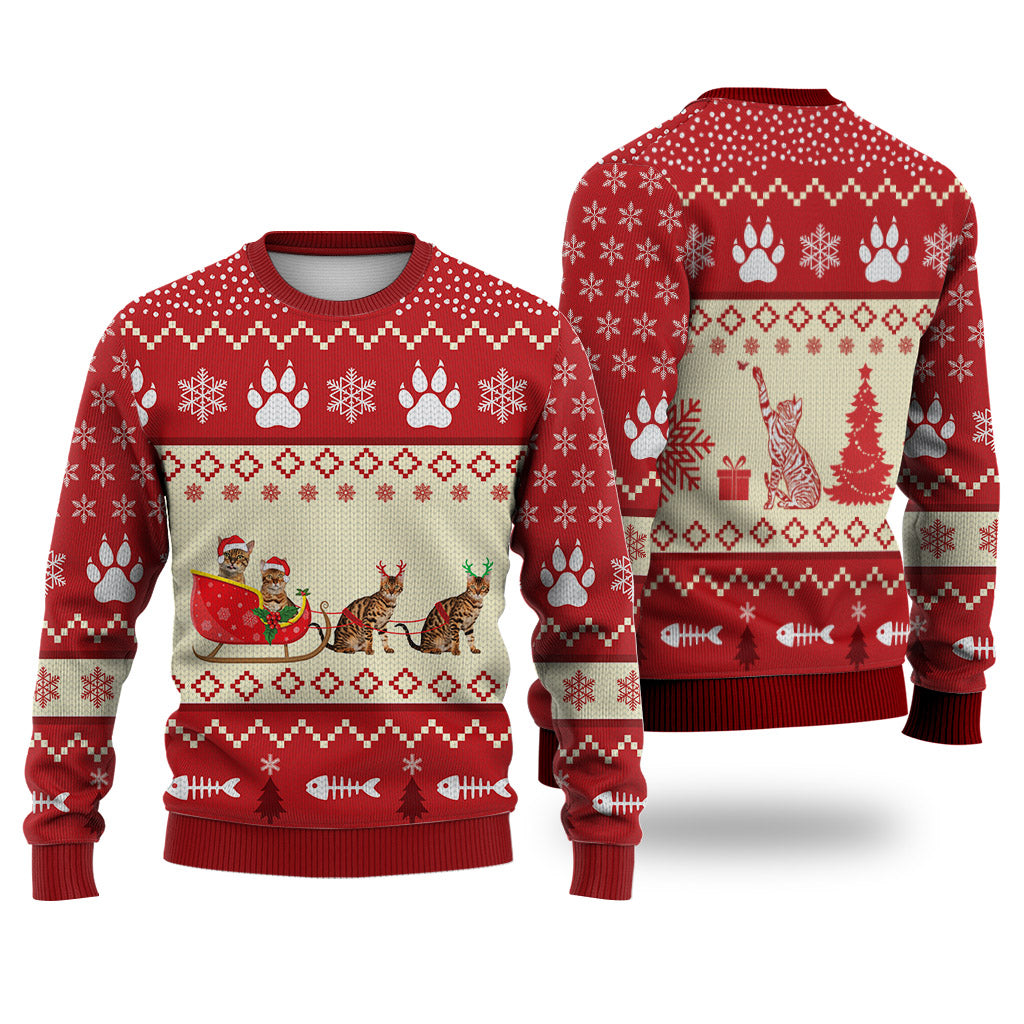 Bengal Cat Reindeer Christmas Sweater Christmas Knitted Sweater Print Fashion Sweatshirt For Everyone T-Shirt