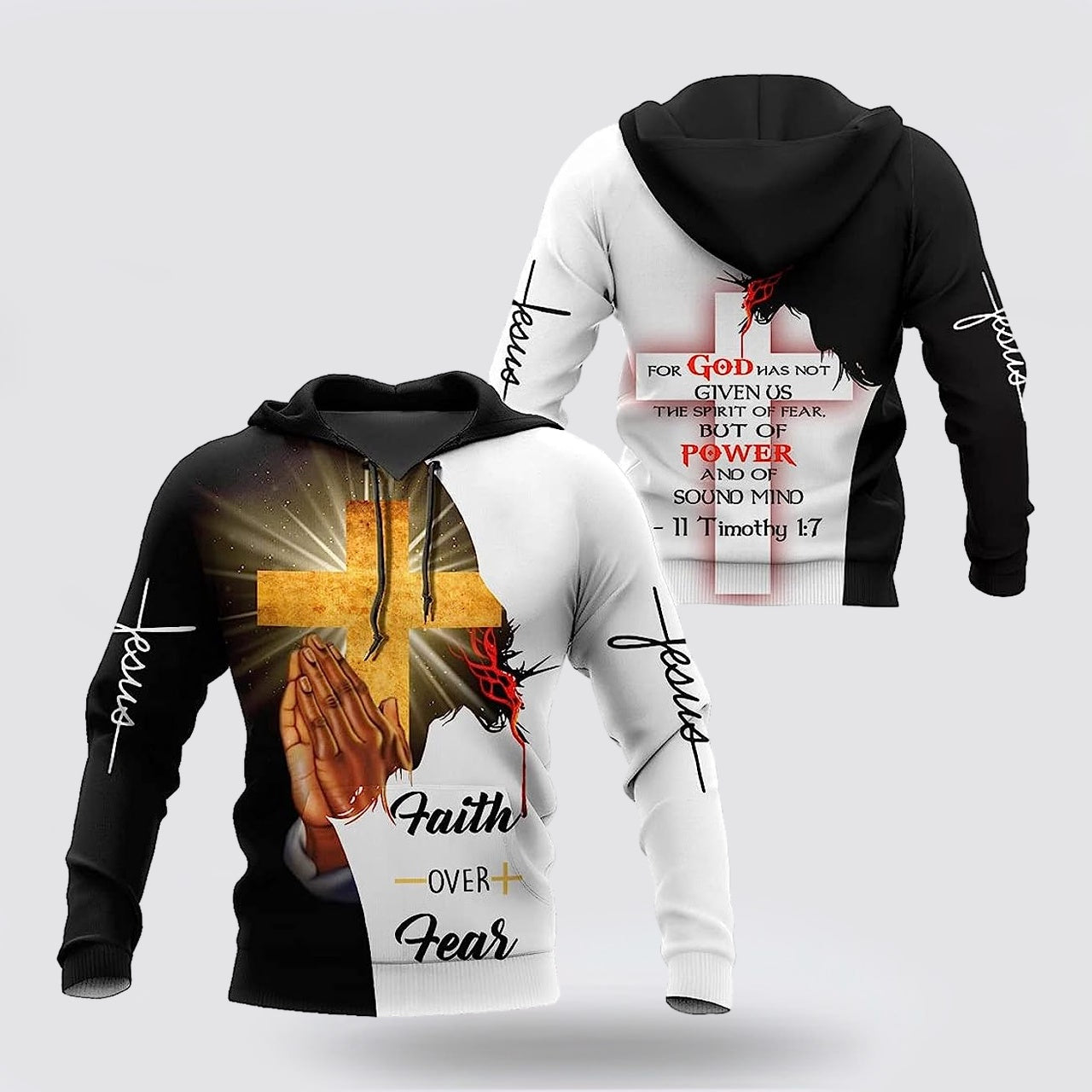 Jesus Hand Pray Faith Over Fear 3D Hoodies For Women Men Christian Apparel Hoodies