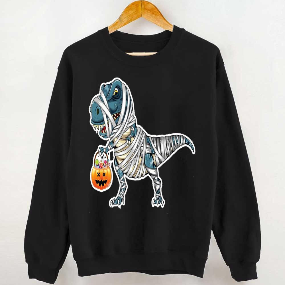 Halloween Dinosaur T-Rex Mummy Pumpkin Unisex Sweatshirt,  Happy Dinosaur Sweatshirt