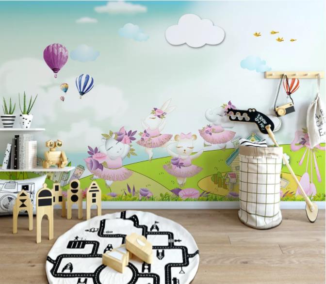 3D Cartoon Rabbit Balloon Wall Mural Wallpaper 278