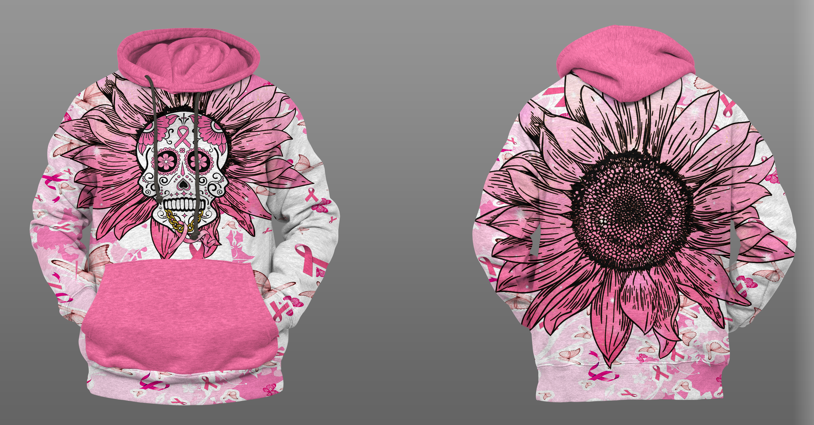 Pink Sugar Skull Pattern Hoodie Tshirt – Breast Cancer Awareness Christmas Gift For Girl Woman Friend Hoodies Sweater Pink