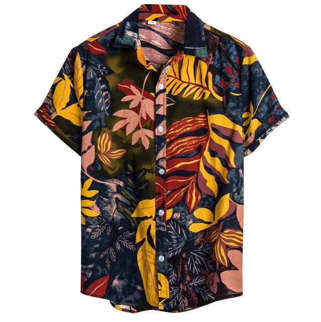 Casual Cotton Linen Print Hawaii Short Sleeve Shirts Ha52537