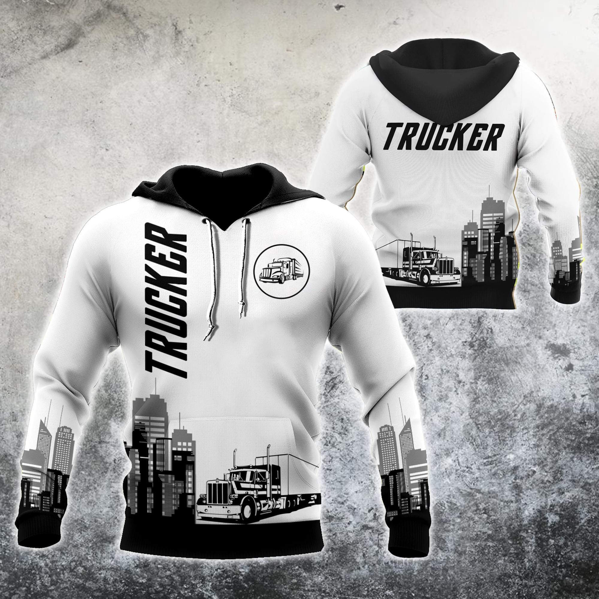 Trucker In The City White Color 3D All Over Printed Hoodie For Men And Women