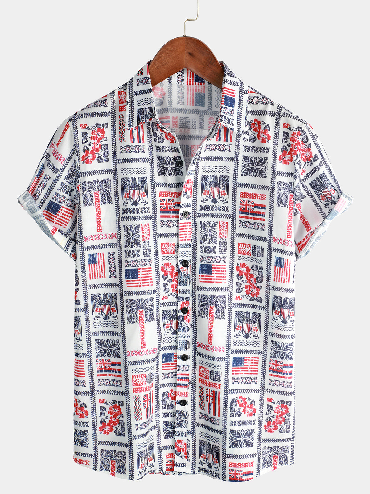 Vintage Hawaii Flag Print Button Short Sleeve Shirt Ha21498