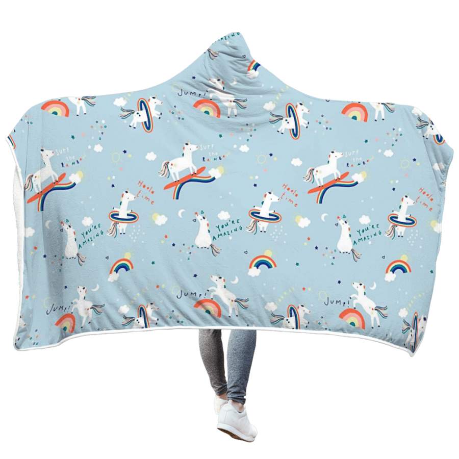 Unicorn You Are Amazing with rainbow Custom Hooded Blanket