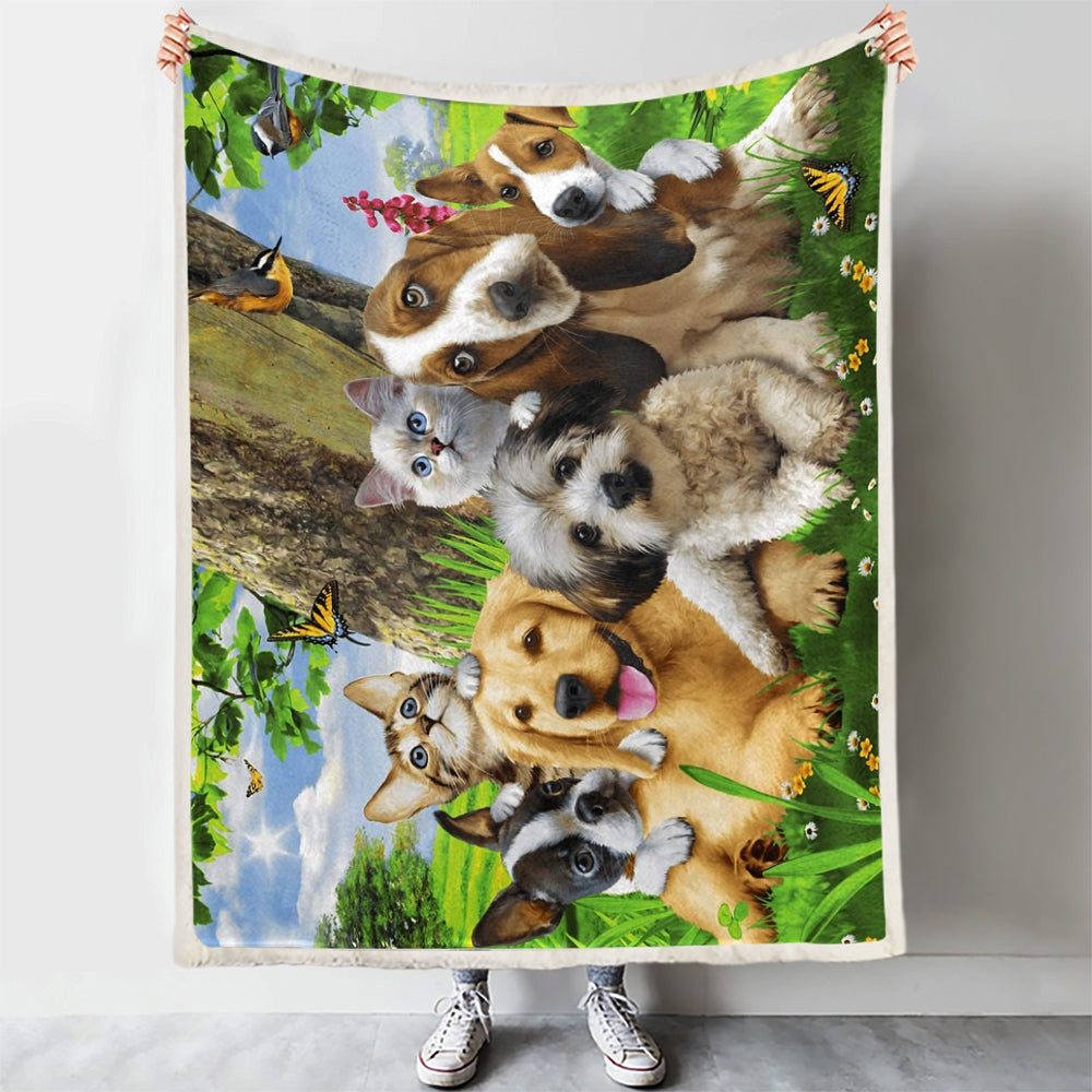 Puppy And Kitten – Fleece Throw Blanket – Blanket With Dogs On It – Dog Blanket – Dog Fleece Blanket – Furlidays