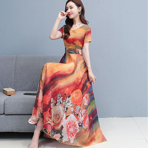 2022 Korean Women Bodycon Party Evening Maxi Vestidos Summer Vintage Boho Long Sundress Elegant Chiffon Casual Beach Midi Dress alx