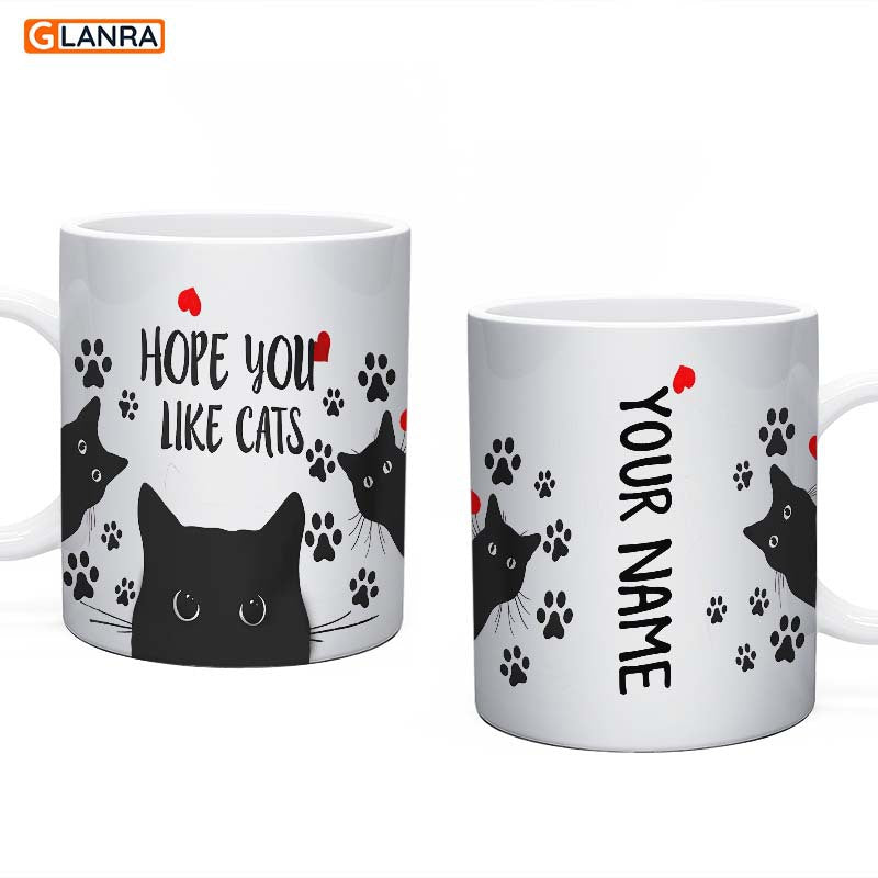 Personalized Hope You Like Cats Mug, Custom Black Cat Mug, Gift For Cat Lovers, Animal Pet Lovers, Cat Mom Gift, Funny Paw Cat Mug, Anniversary Gift