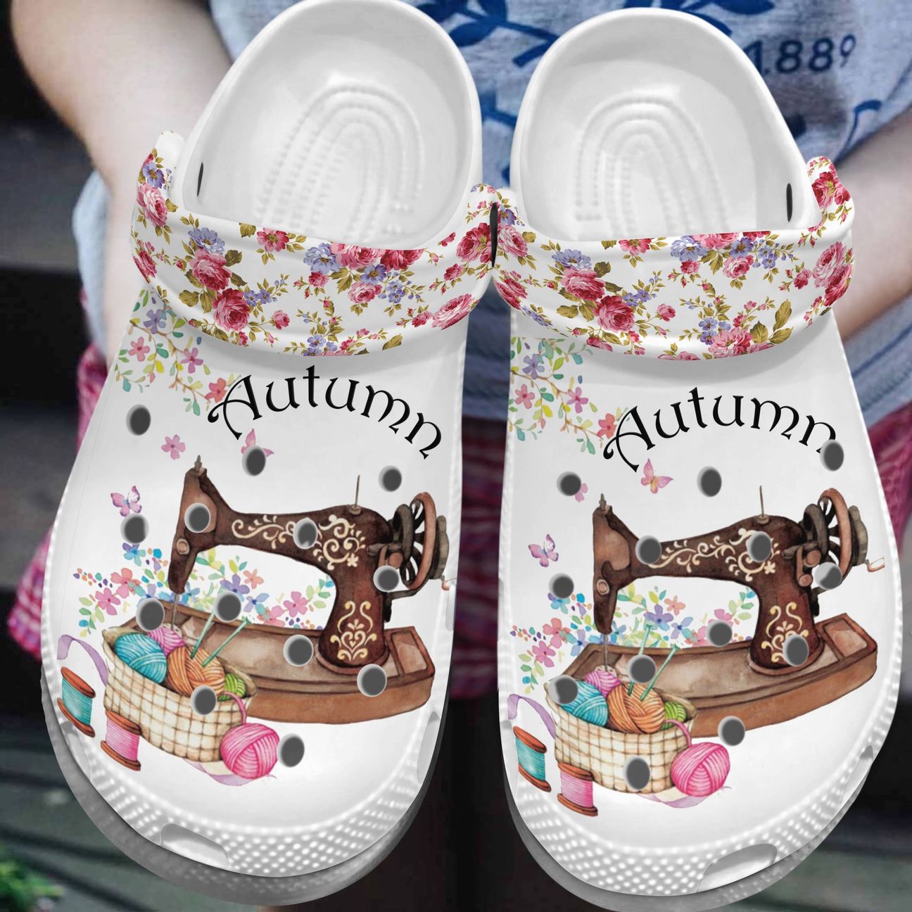 Sewing Personalize Clog, Custom Name, Text, Fashion Style For Women, Men, Kid, Print 3D Personalized White Sewing Machine