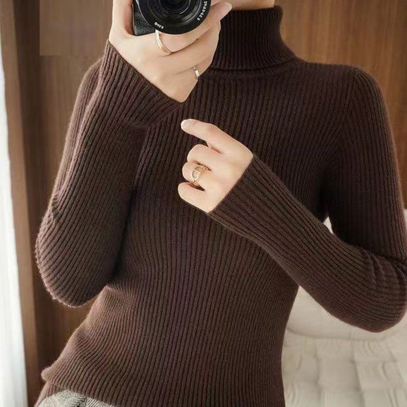 Turtleneck Sweater Women’s Slim Inner Wear Autumn Winter Solid Color Pullover All-Match Long-sleeved Knitted Bottom Shirt alx