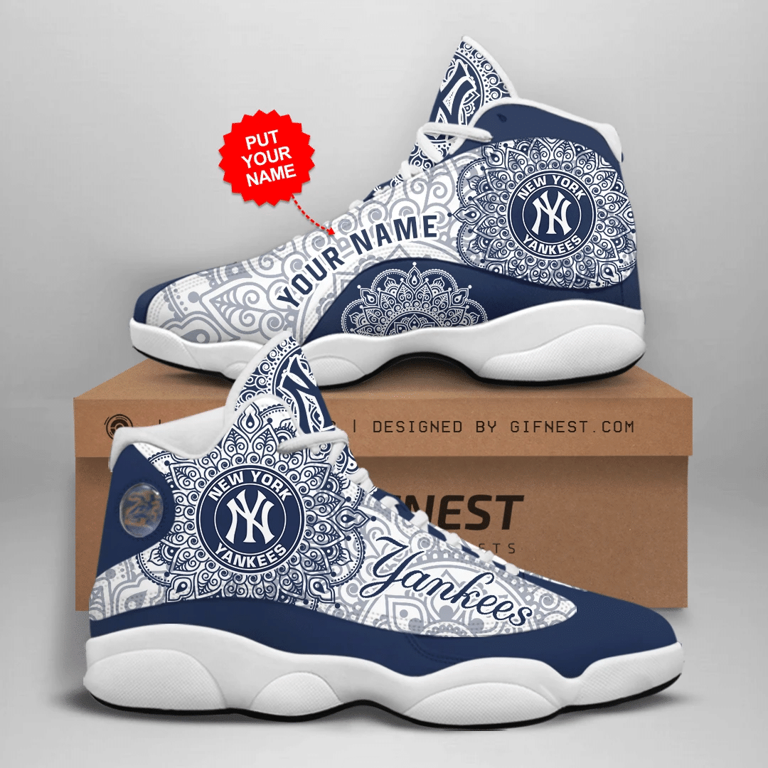Mandala Flowers Art New York Yankee Team Personalized Air Jordan 13 Printing Shoes Sneaker