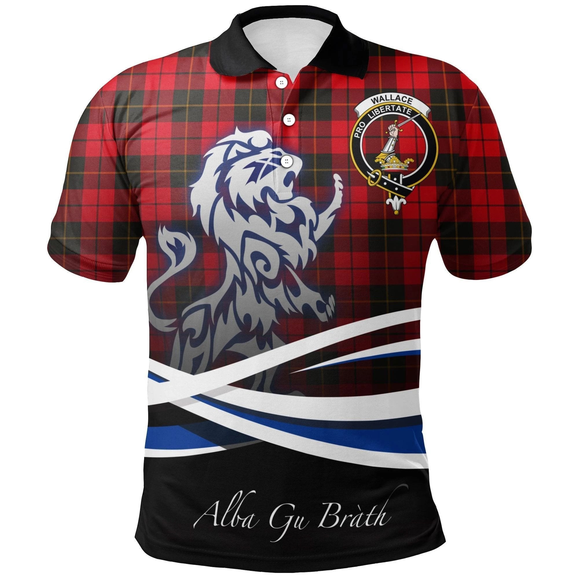 Wallace Weathered Clan Polo Shirt, Scottish Tartan Wallace Weathered Clans Polo Shirt Crest Lion Style