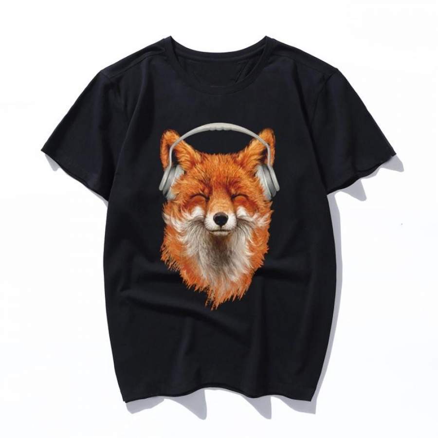 smiling musical fox T Shirt Men Women Fashion short Sleeve Summer Style Tshirt Tops Unisex