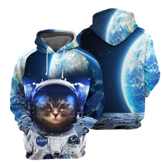 Astronaut Cat All Over Print Unisex Hoodie Cat Lovers