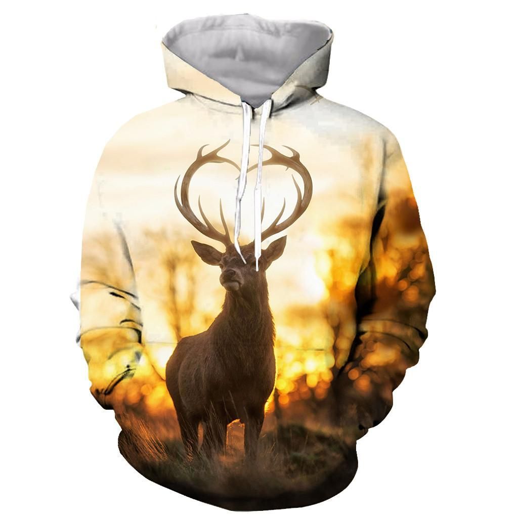 Animal Deer Elk Funny 3D Printed Men Women Hooded Hoodie Fashion Graphic Hoodie