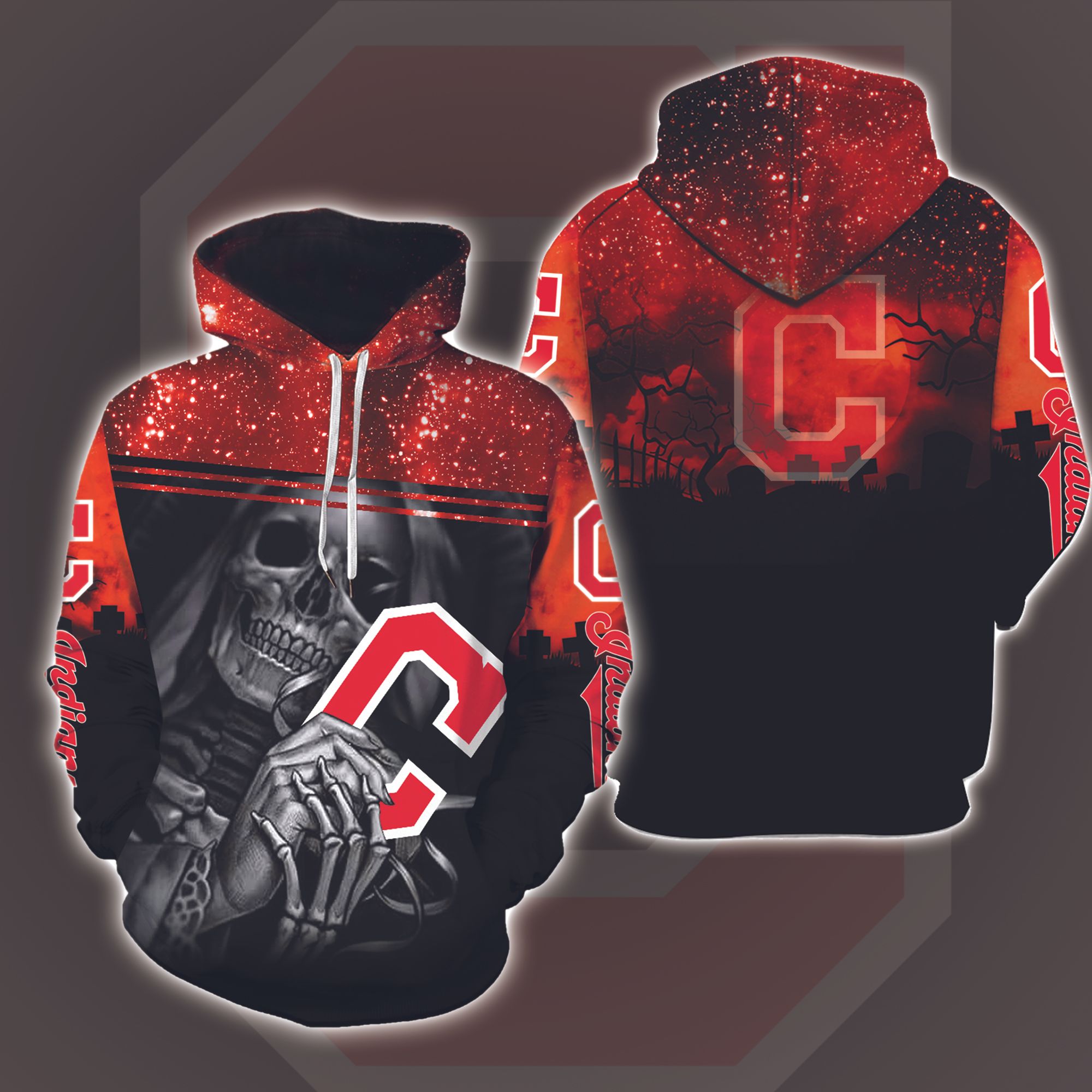 Cleveland Indians Skull Halloween 3D Printed Hoodie