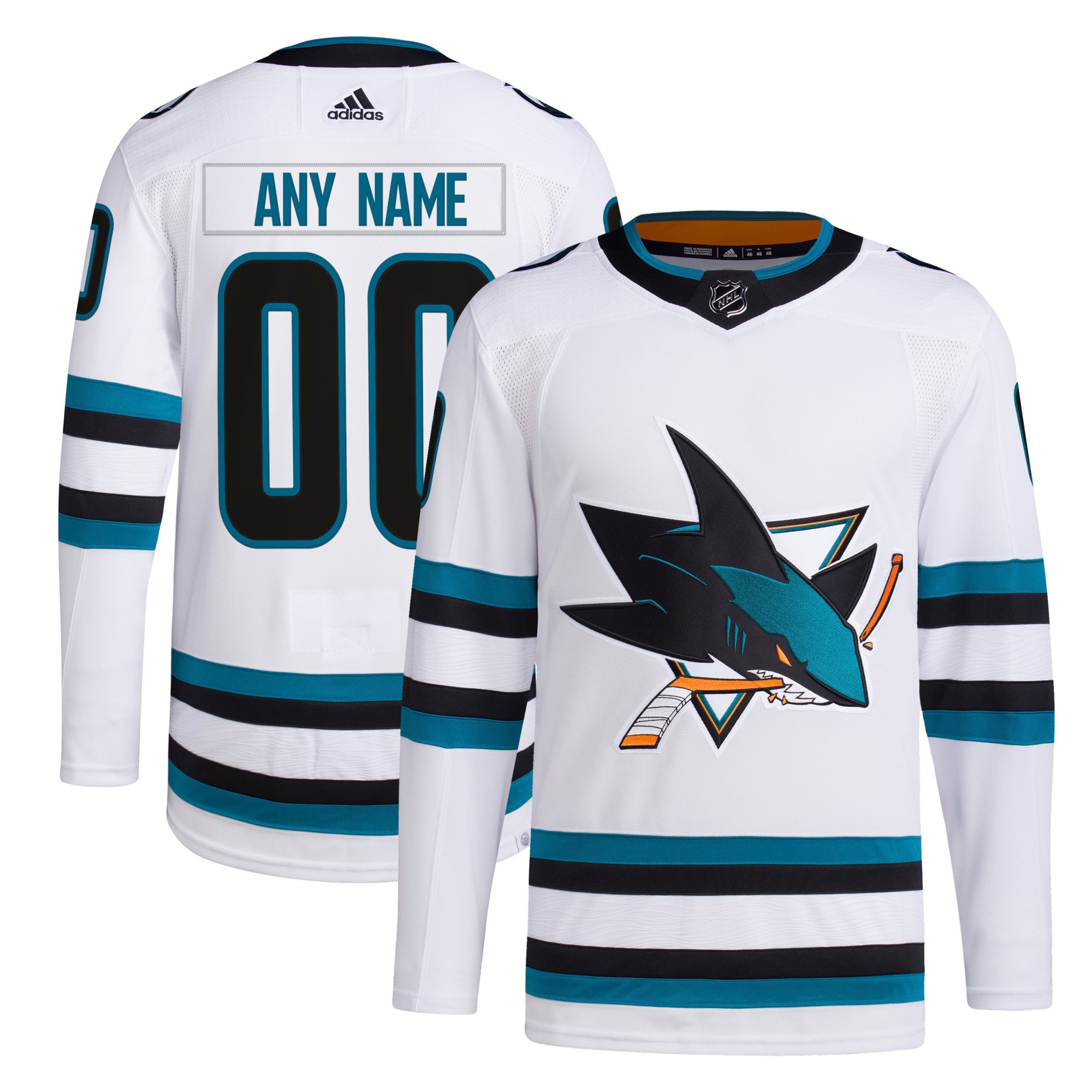 San Jose Sharks Away Primegreen Authentic Custom Jersey – White