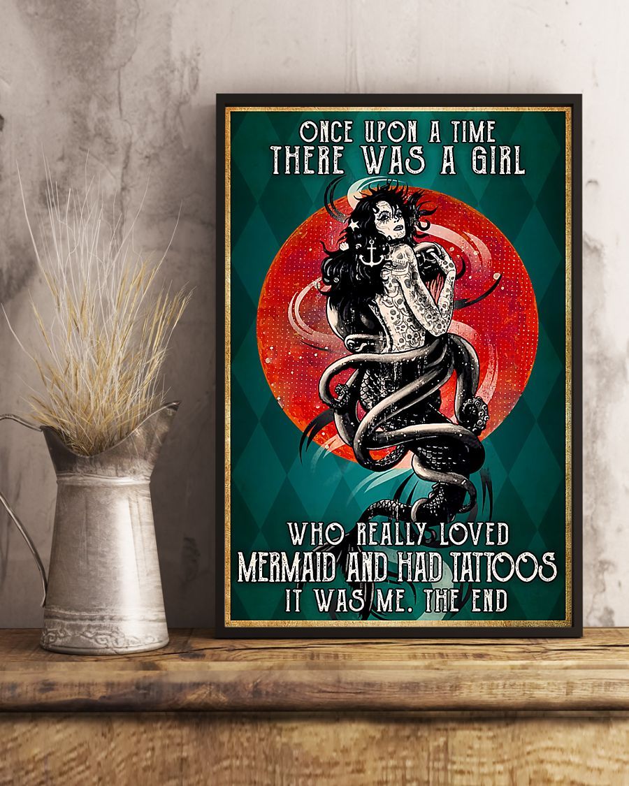 Mermaid Loved Tattoos Vertical Canvas And Poster | Wall Decor Visual Art