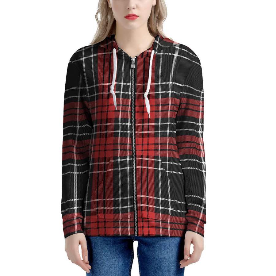 Christmas Red Plaid Scottish Women’s Zip Up Hoodie