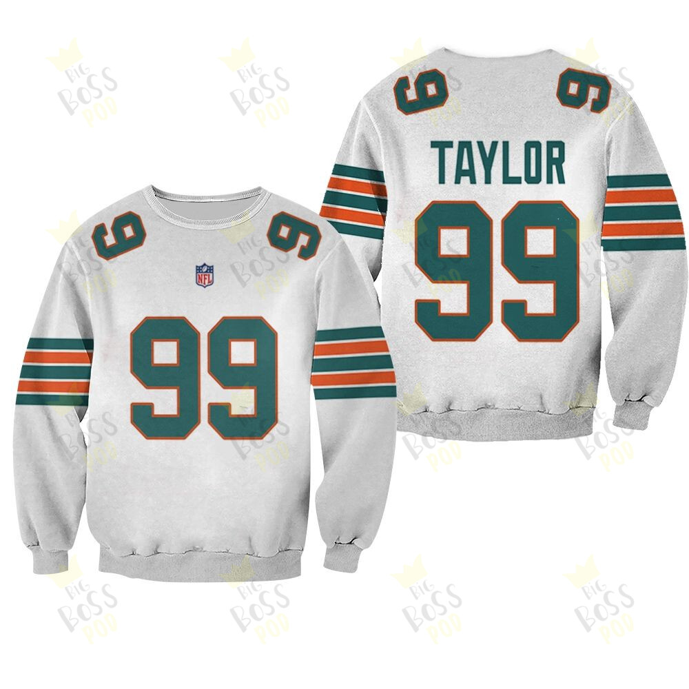 Miami Dolphins Jason Taylor #99 Great Player White 2019 Alternate Game 3D Designed Allover Gift For Dolphins Fans Sweater