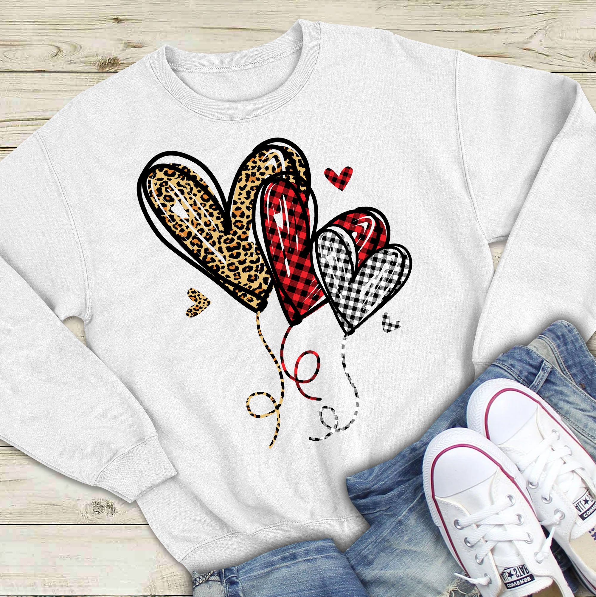 Valentines Day Hearts Leopard Balloon Graphic Unisex T Shirt, Sweatshirt, Hoodie Size S – 5XL