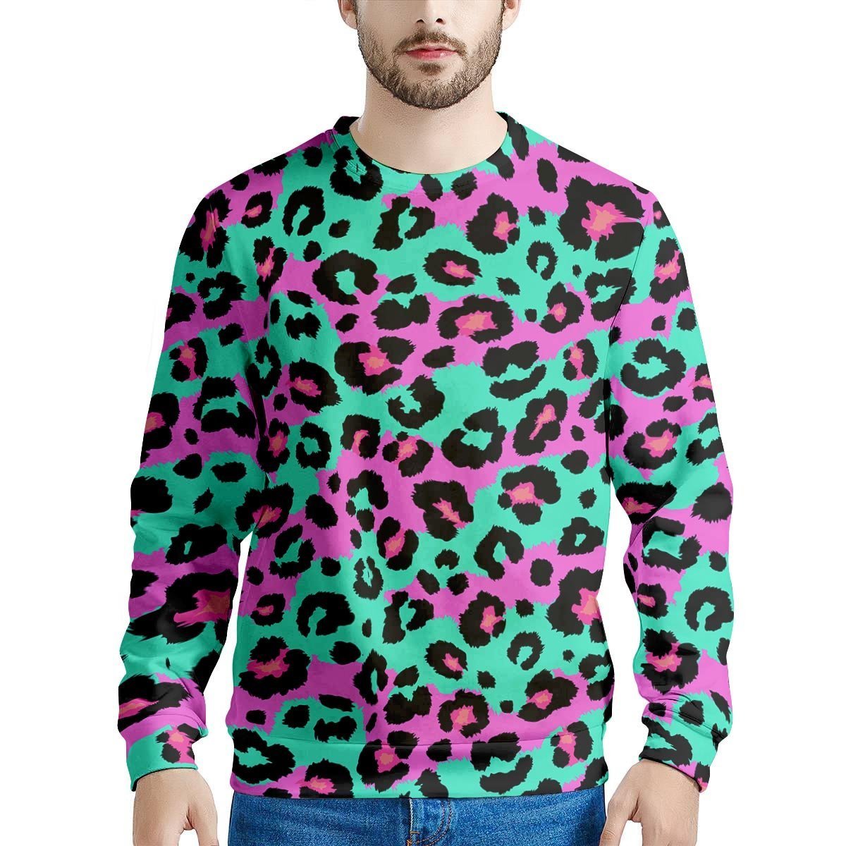 Teal Pink Leopard Men’S Sweatshirt