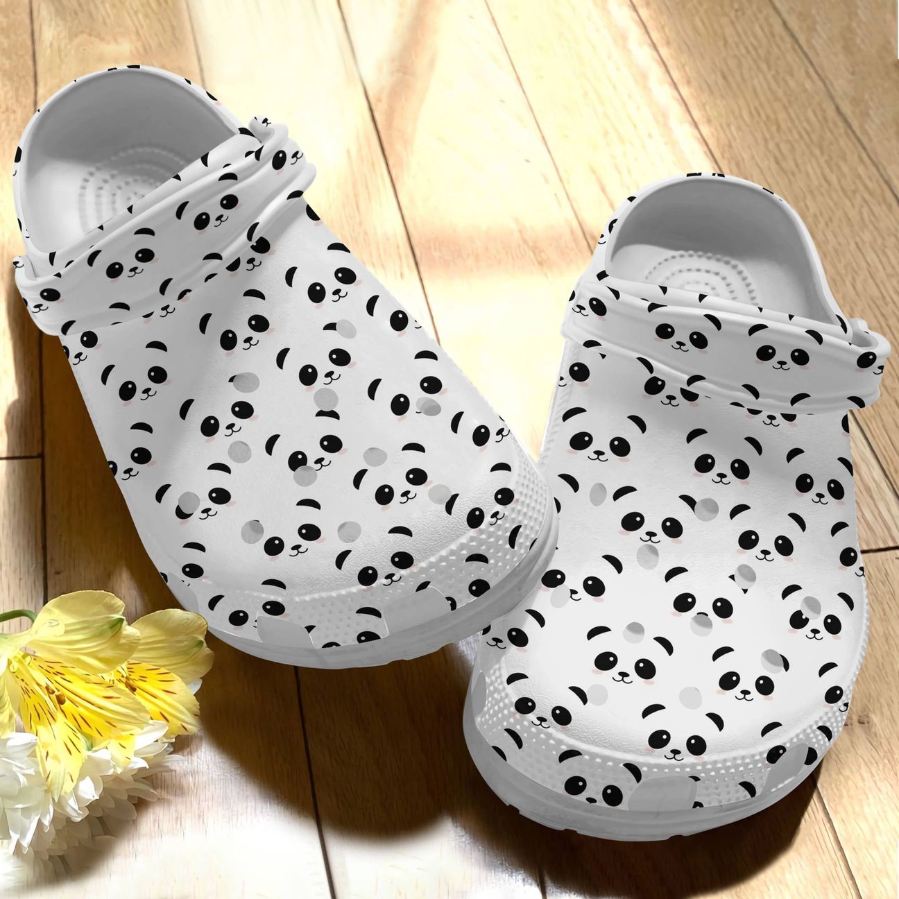 Panda Personalize Clog, Custom Name, Text, Fashion Style For Women, Men, Kid, Print 3D Whitesole Panda Face