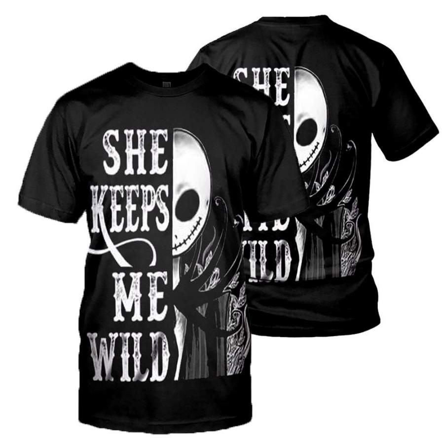 Jack Skellington “She Keeps Me Wild & Sally “He Keeps Me Safe” Couple Shirts