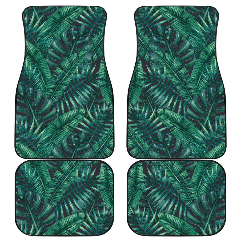 Watercolor Tropical Leaf Pattern Print Front And Back Car Floor Mats, Front Car Mat