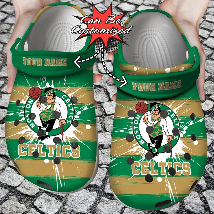 Basketball Crocss – Personalized Boston Celtics Spoon Graphics Watercolour Clog Shoes