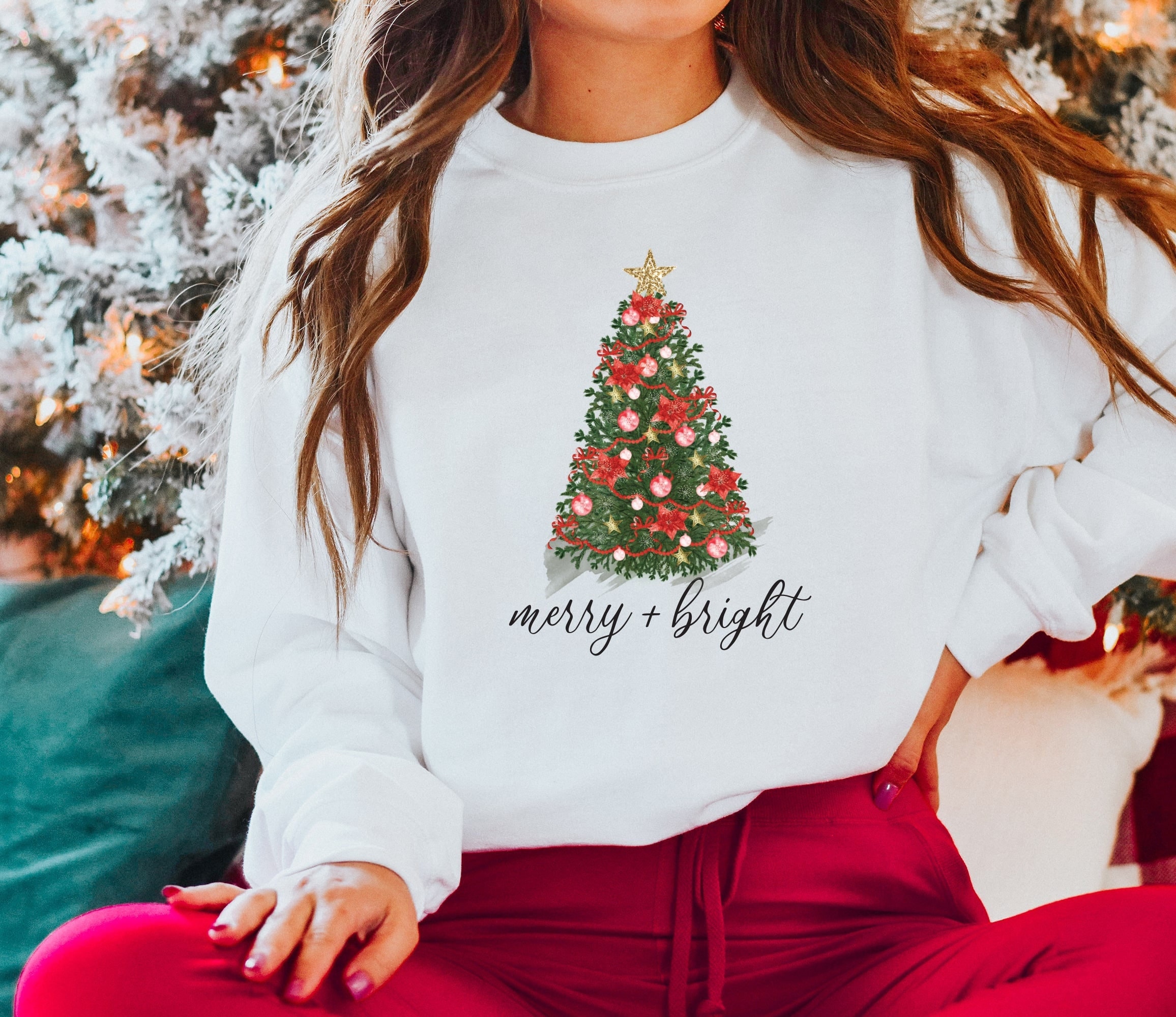 Merry and bright Sweatshirt, Christmas tree Sweatshirt, holiday Sweatshirt, Gift Idea, Christmas Gift for her, holiday apparel