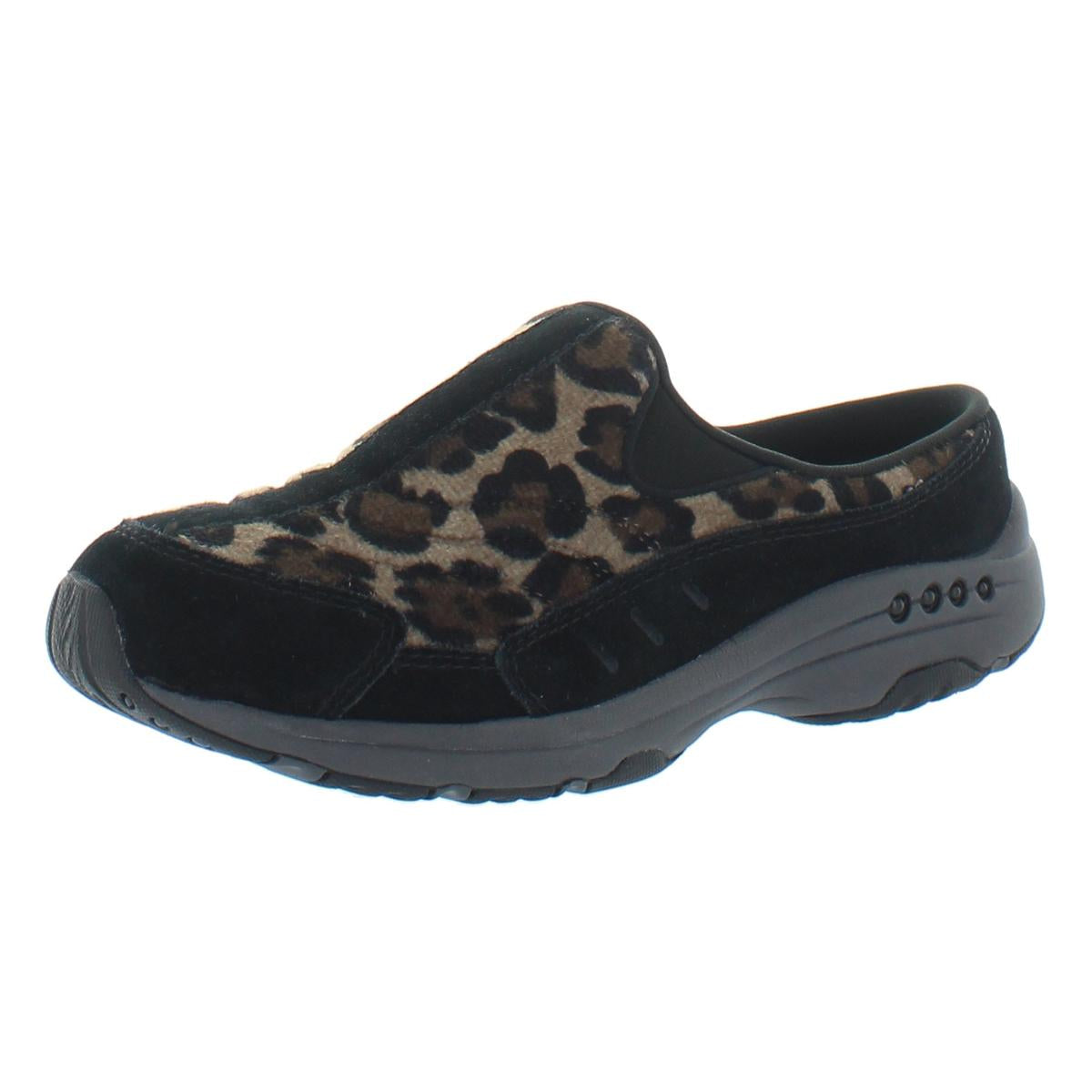 Travel Time Womens Suede Leopard Print Slip-On Sneakers