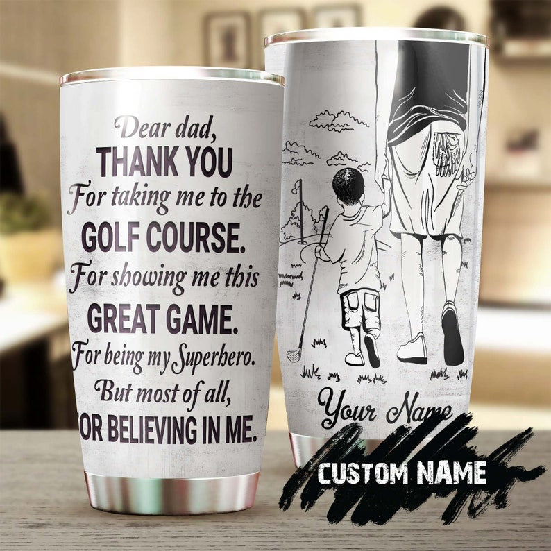 Golf Daddy And Baby Son Thanks For Believing Personalized Tumbler-Birthday Gift Christmas Gift Father’S Day Gift For Golf Dad From Son