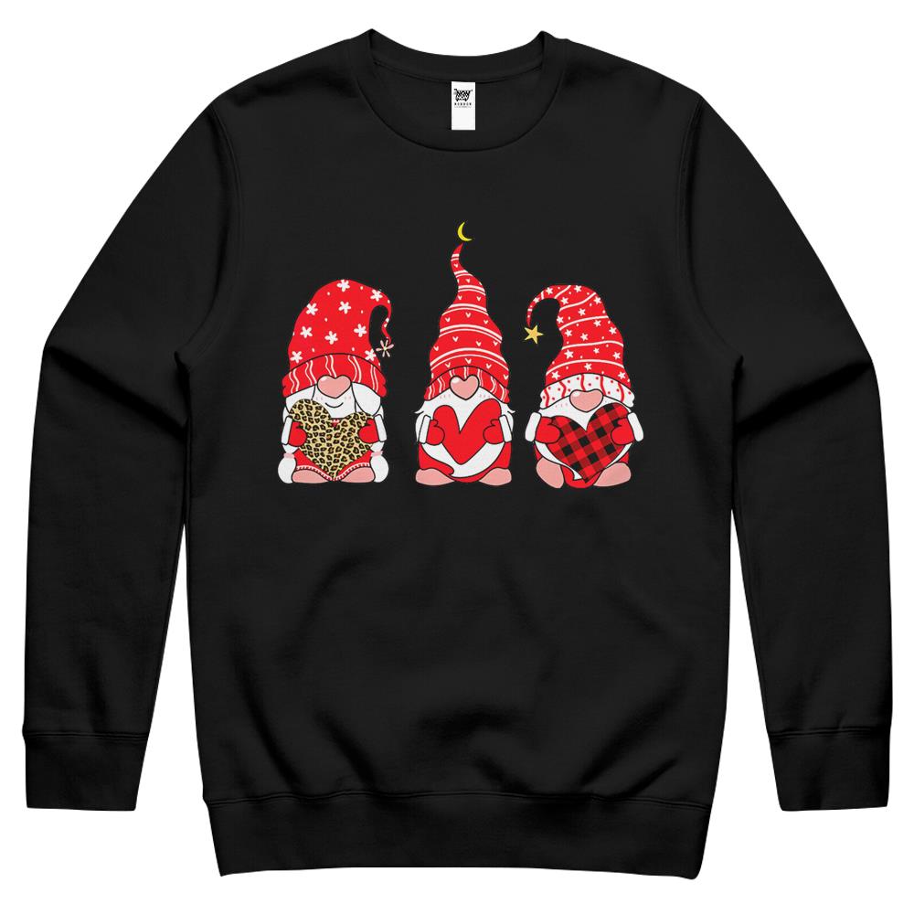 Three Gnomes Holding Heart Leopard Happy Valentine’S Day Crewneck Sweatshirt