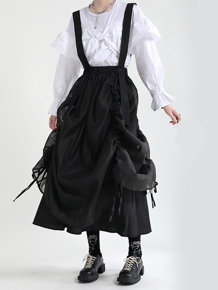 [EAM] High Waist Black Drawstring Irregular Long Strap Half-body Skirt Women Fashion Tide New Spring Autumn 2022 1DE2821 alx