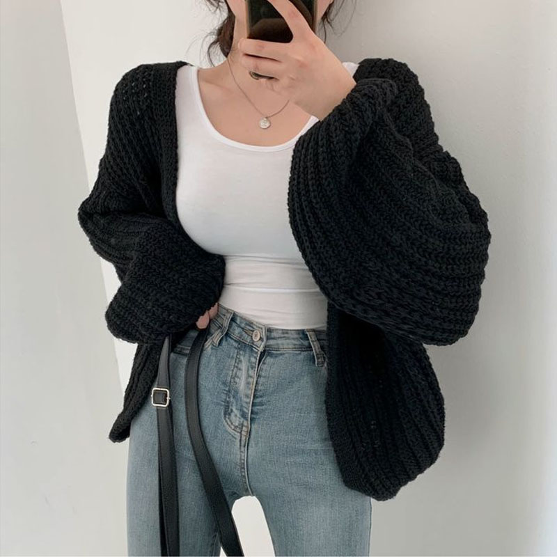 Vintage Harajuku Lantern Sleeve Autumn Tops Coat Women Cardigan Knitted Sweater Casual Korean Lazy Wind Y2k Sweater Jacket 23328 alx