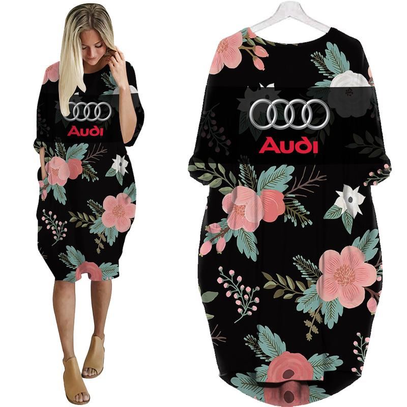 Audi- All Over Printed Batwing Pocket Dress-Tu0065