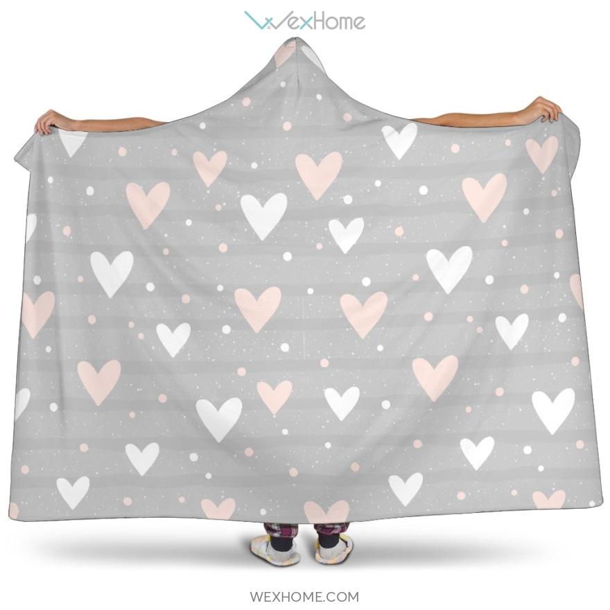 Heart Pattern Gray Background Hooded Blanket