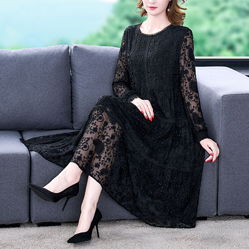 Spring Summer Black Lace Embroidery Hollow Out Sexy Midi Dresses 2022 Women Korean Vintage Hepburn Loose Elegant Party Vestidos alx