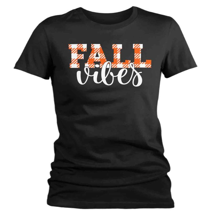 Women’s Fall Vibes T Shirt Fall Shirts Fall Vibes Shirt Plaid Festive Fall Shirt Cute Shirt For Fall Fall Shirt Woman