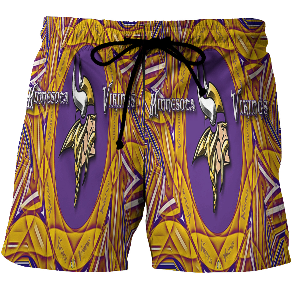 Minnesota Vikings Emblem Shape V2 3D All Over Print Summer Beach Hawaiian Short