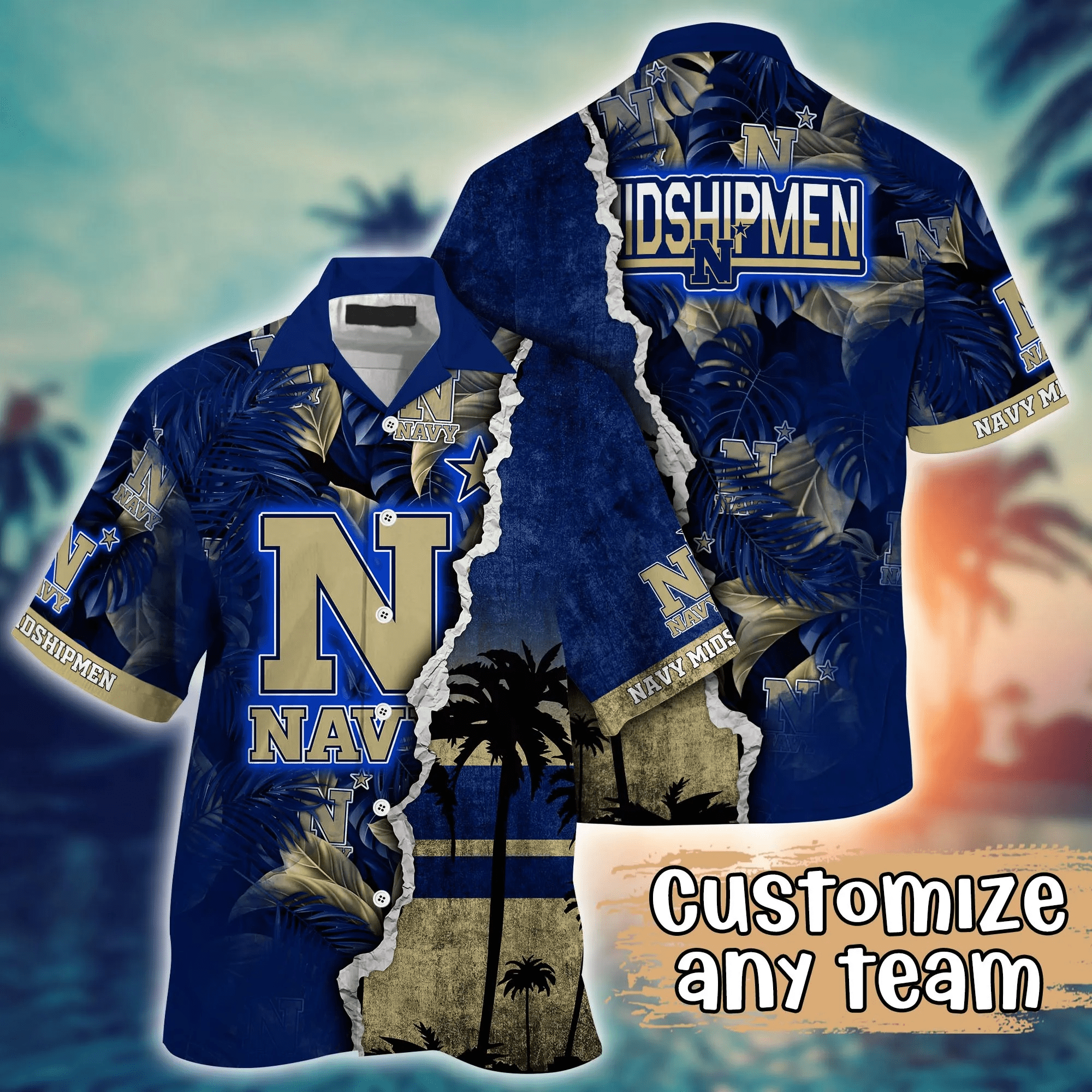 Navy Midshipmen NCCA Hawaiian Shirt Custom Summer Nights Aloha Shirt