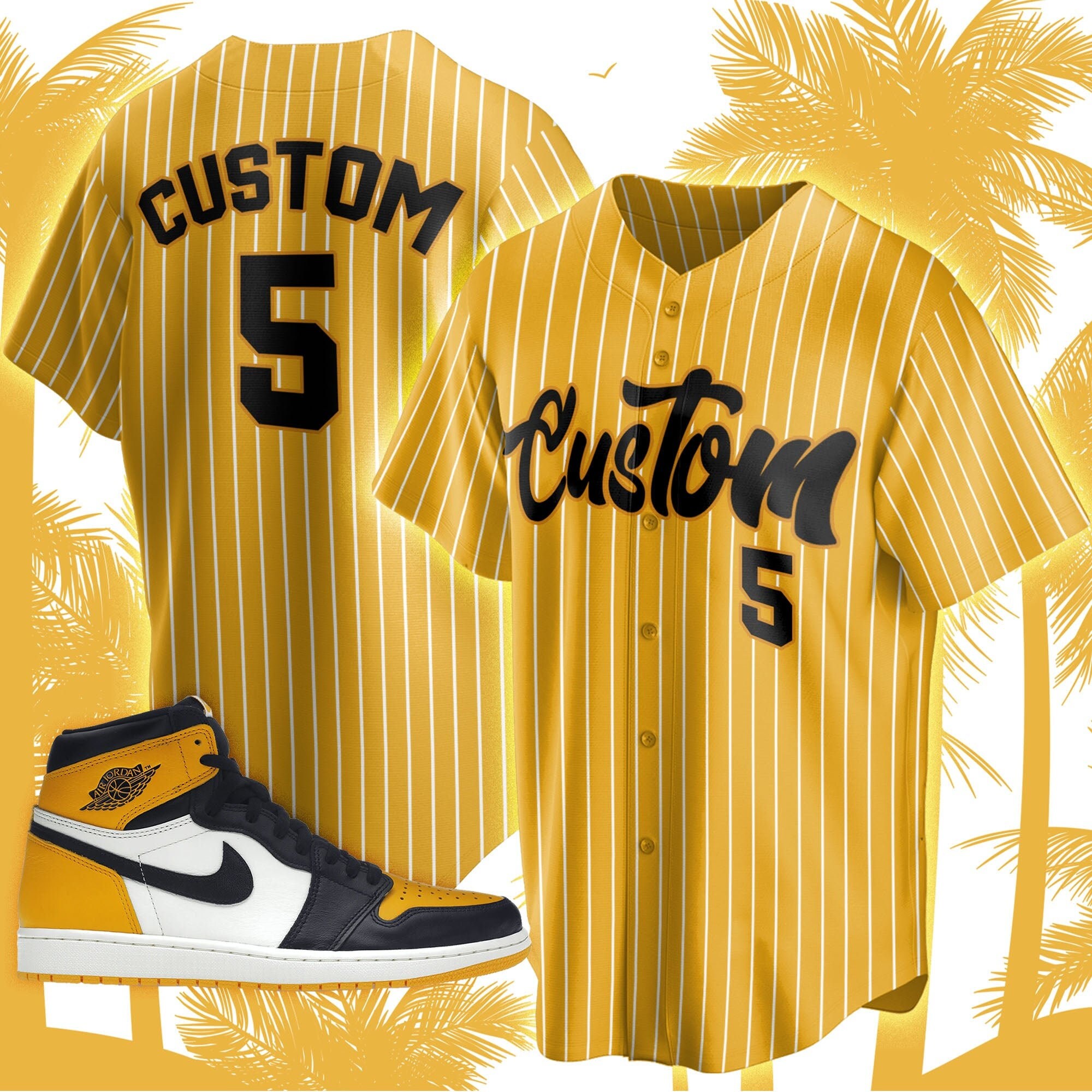 Baseball Jersey Custom Text match Jordan 1 Retro High OG Yellow Toe, Custom Team Name Number Shirt, Personalized sneaker shirt